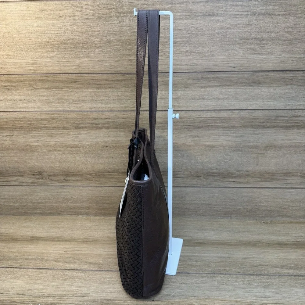 Ashwood Woven Leather Shoulder Bag Tote Chocolate Brown Gold Turnlock Boho Purse